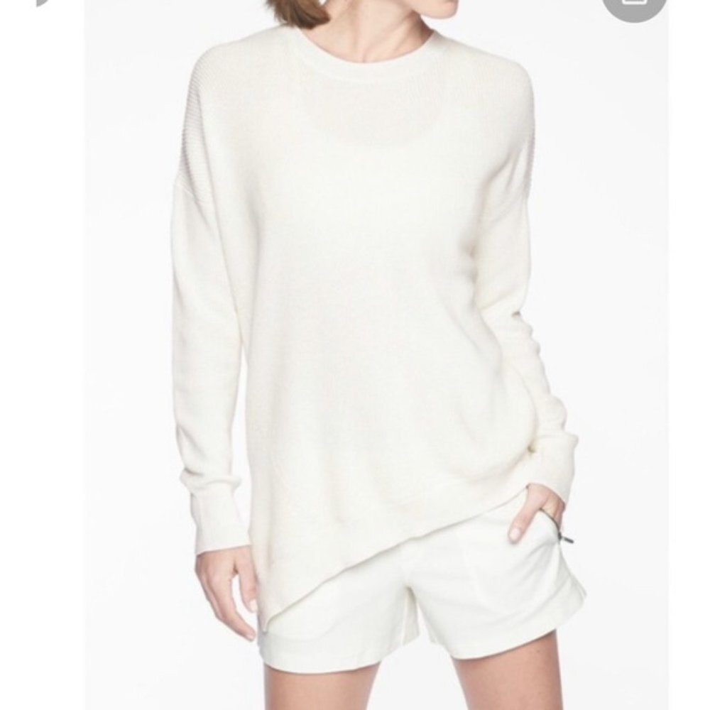 Athleta Asym Rest Day Silk Ivory Sweater Side Slit Asymmetrical Size Extra Small